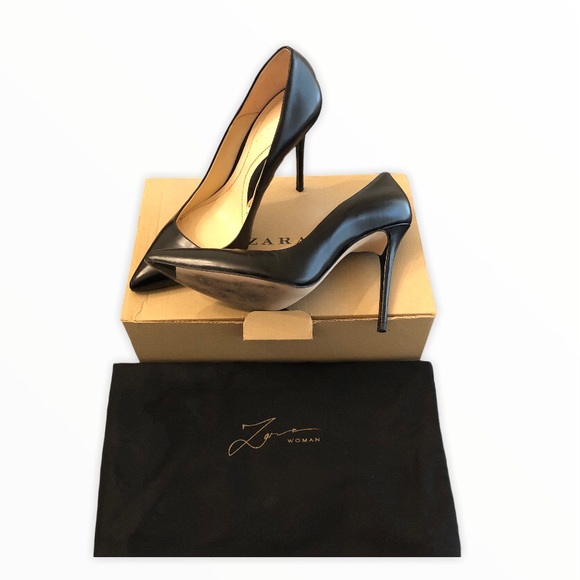 SOLD ZARA Women | Black Leather Stiletto size 6.5 - Picture 2 of 7